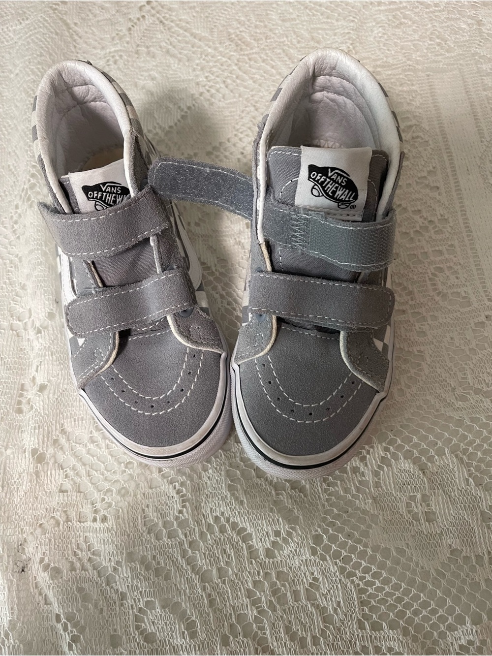 Vans Kids Gray Checkerboard Velcro Casual Sneakers